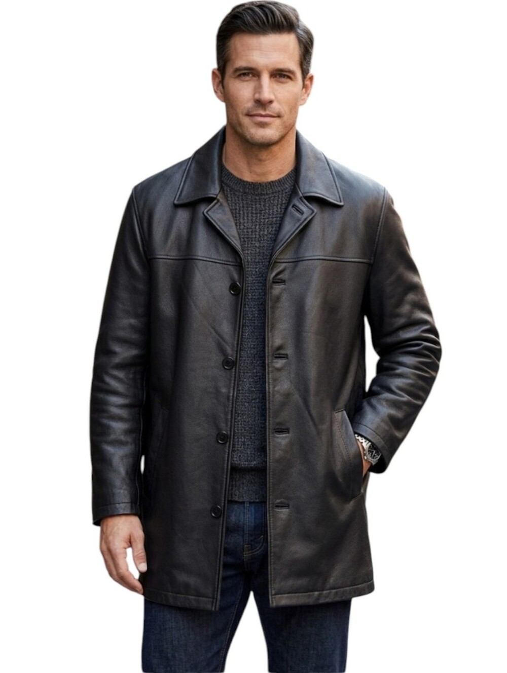 Brooks Brothers 346 Heavyweight Pebbled Genuine Leather Car Coat Jacket - Large